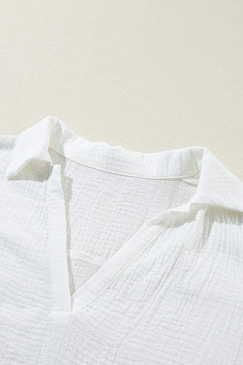 Crowned Embroidered Collared V-Neck Blouse