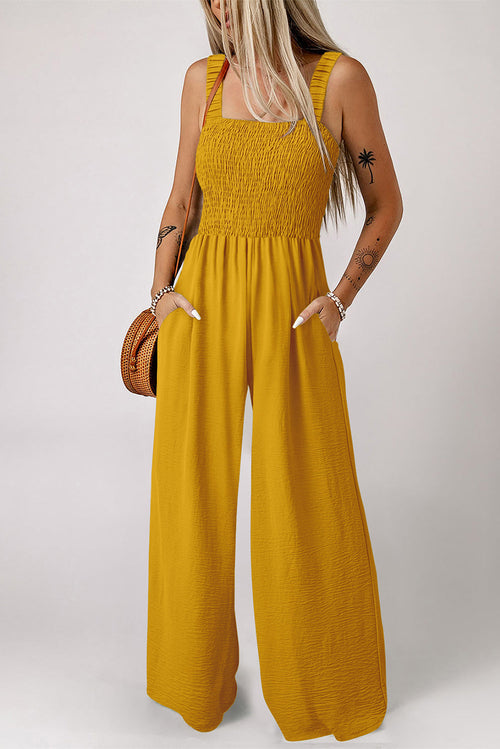 Crowned Sleeveless Wide Leg Jumpsuit with Pockets