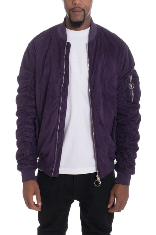 Crowned Faux Suede Bomber