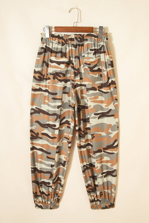 Crowned Camo Drawstring Elastic Waist Jogger Pants