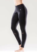 Crowned Athletique Low-Waisted Ribbed Leggings with Hidden Pocket and Mesh Pan