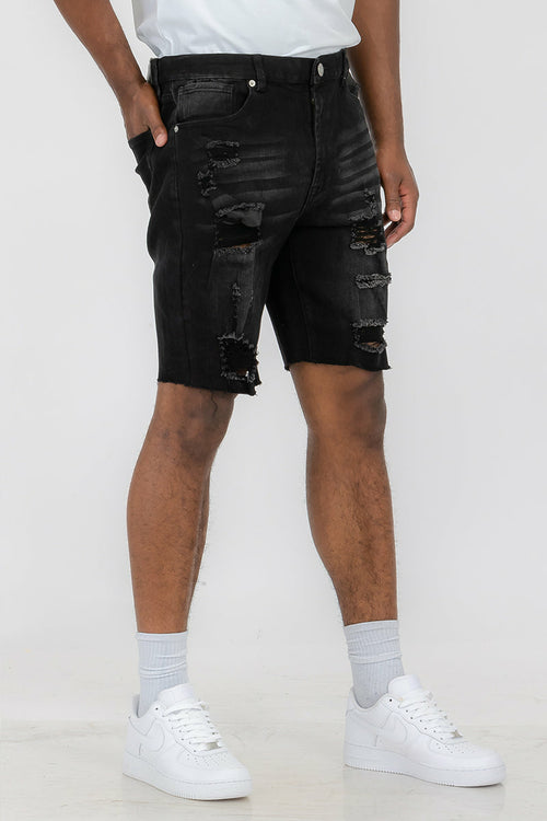 Crowned Washed Distressed Denim Shorts