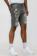 Crowned Washed Distressed Denim Shorts