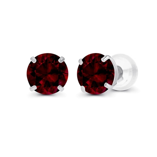 Crowned 2.00 CTW Natural Red Garnet Stud Earrings in 14K Yellow Gold