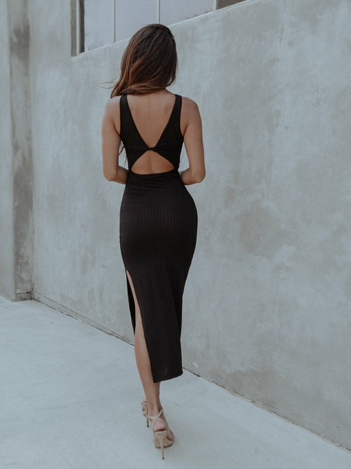 Crowned Milan Cut-out Black Dress