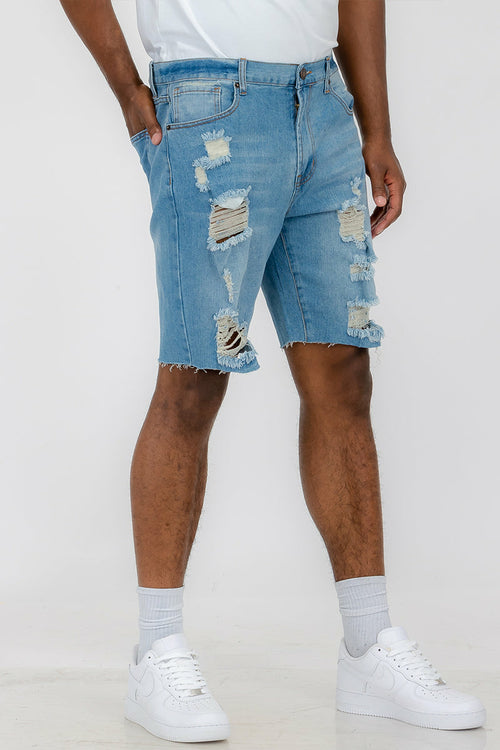 Crowned Washed Distressed Denim Shorts