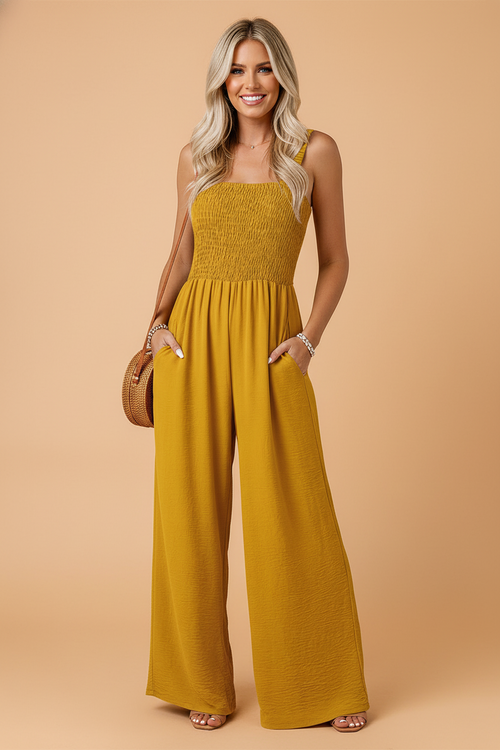 Crowned Sleeveless Wide Leg Jumpsuit with Pockets