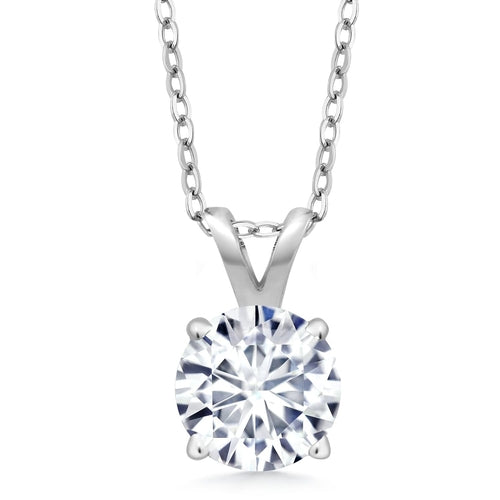 Crowned .80 CTW Certified Genuine Moissanite Solitaire Pendant Necklace