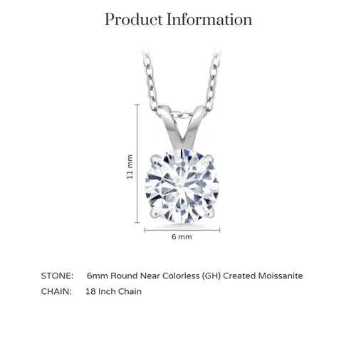 Crowned .80 CTW Certified Genuine Moissanite Solitaire Pendant Necklace