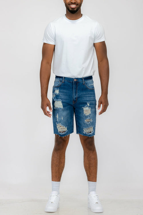 Crowned Washed Distressed Denim Shorts