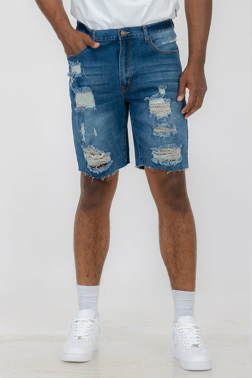 Crowned Washed Distressed Denim Shorts