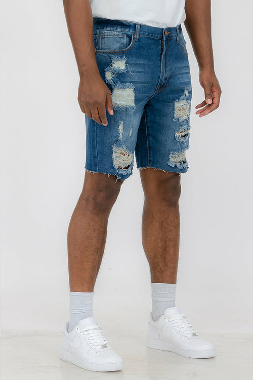 Crowned Washed Distressed Denim Shorts