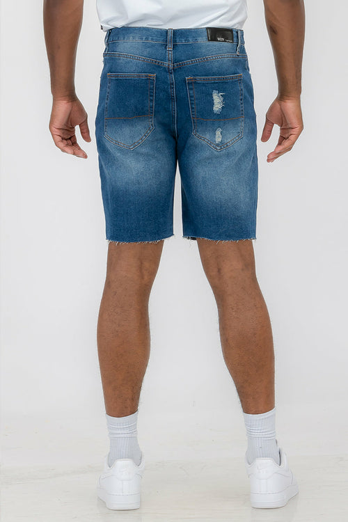 Crowned Washed Distressed Denim Shorts