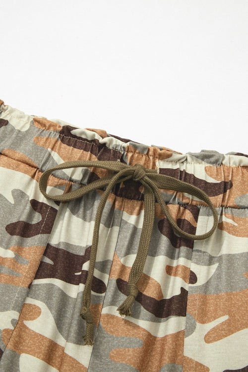 Crowned Camo Drawstring Elastic Waist Jogger Pants