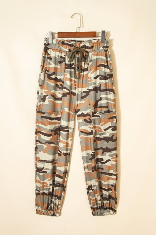Crowned Camo Drawstring Elastic Waist Jogger Pants