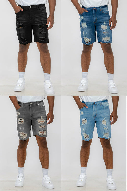 Crowned Washed Distressed Denim Shorts